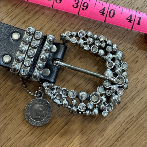 Leatherock Riveted & Studded Leather Belt with Rhinestone Buckle - Size 34 - EUC - Picture 6 of 7